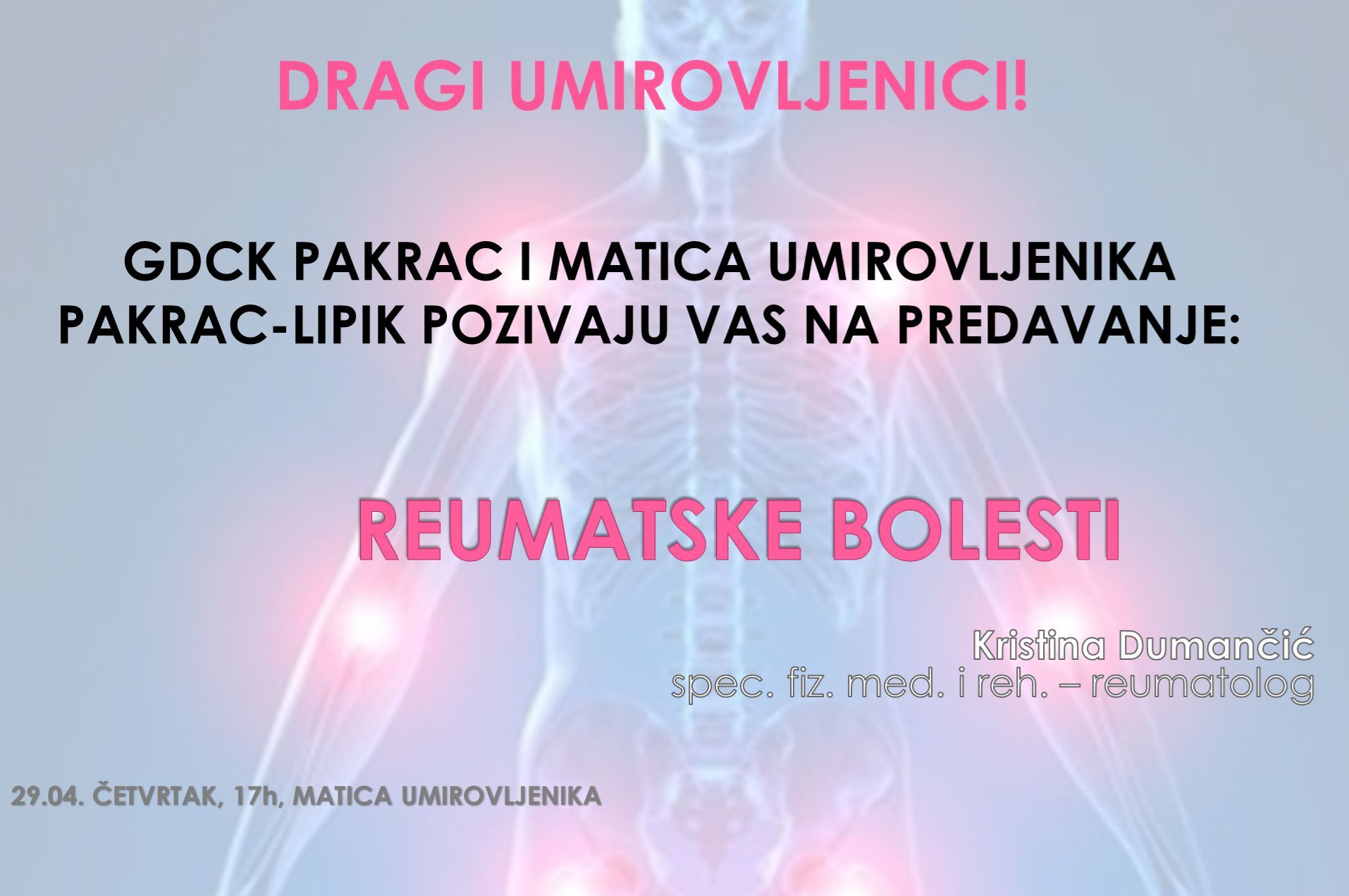 [PROMO] PROJEKT „ZAJEDNO U DRUGU MLADOST“: Predavanje o reumatskim bolestima