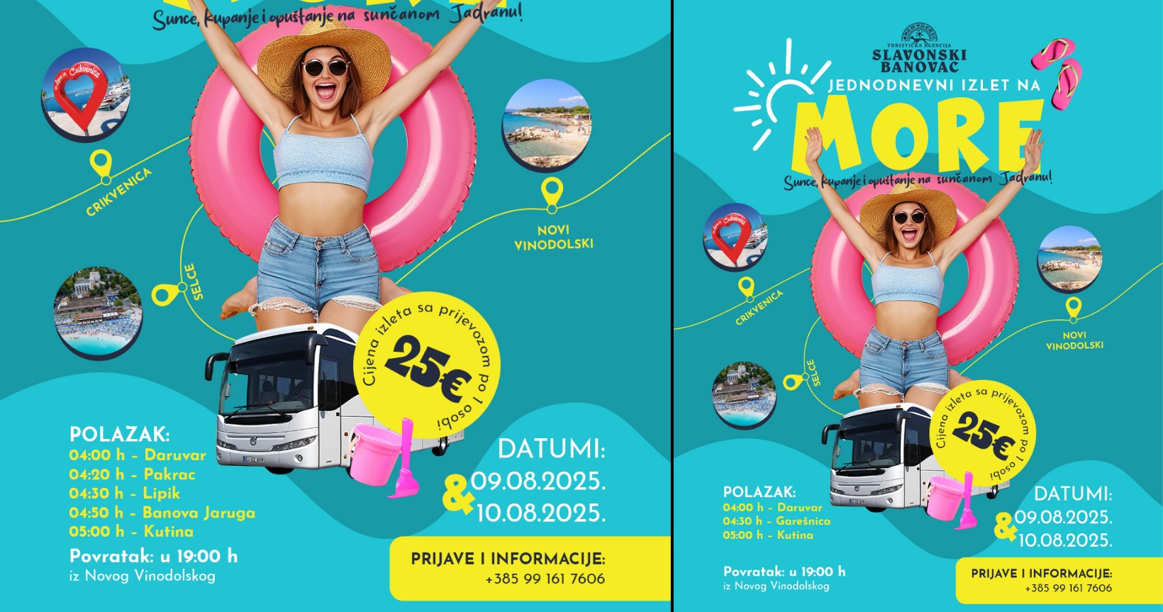 JEDNODNEVNI IZLET NA MORE 9. i 10. kolovoza autobusom iz Pakraca do Crikvenice, Selca i Novog Vinodolskog