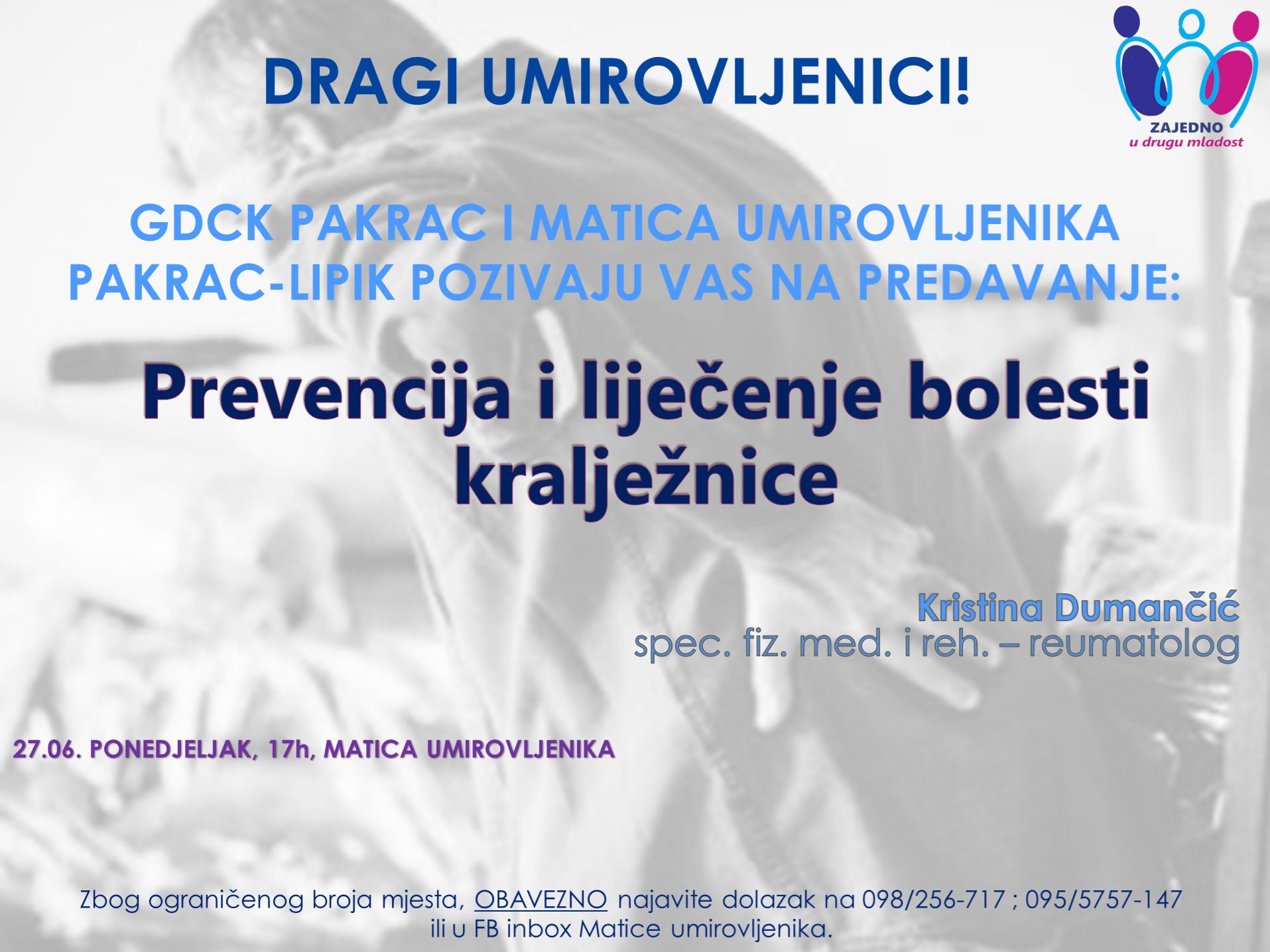 (PROMO) "ZAJEDNO U DRUGU MLADOST" Predavanje o prevenciji i liječenju bolesti kralježnice