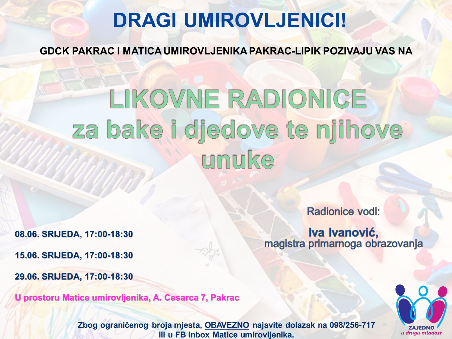 (PROMO) "ZAJEDNO U DRUGU MLADOST" Počinju likovne radionice za bake, djedove i unučad