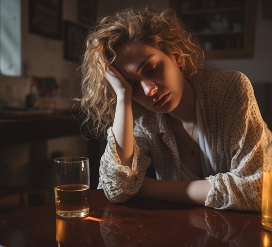 portrait person suffering from hangover Large